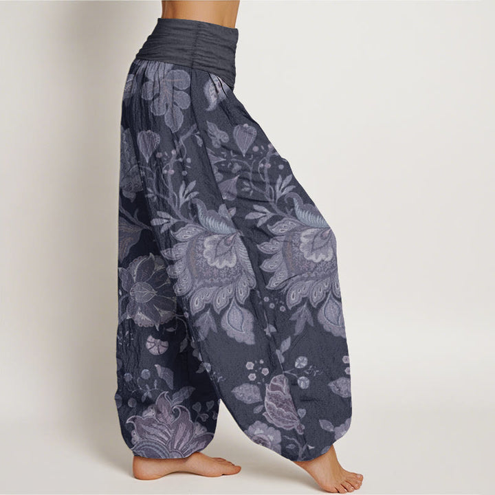 Pantalones harén de cintura elástica para mujer, estilo casual, de algodón puro y peonía, con Buddha Stones