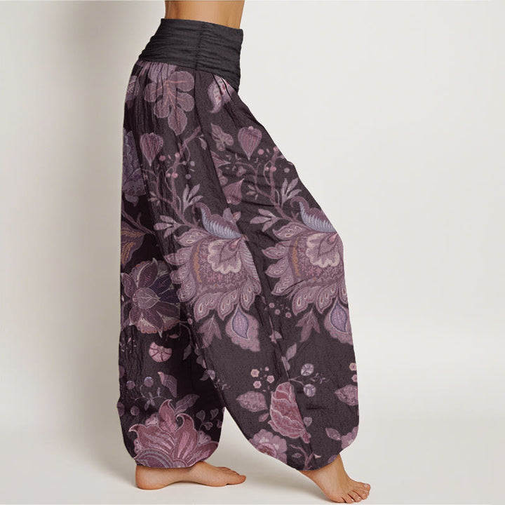 Pantalones harén de cintura elástica para mujer, estilo casual, de algodón puro y peonía, con Buddha Stones