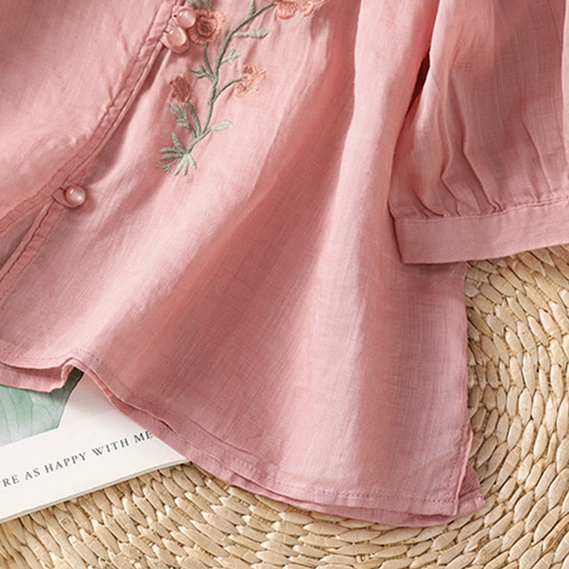 Camisa de algodón con cuello en V para mujer con flores bordadas y Buddha Stones - image 16