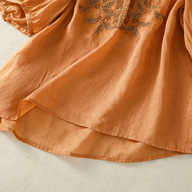 Camiseta informal de algodón y lino para mujer, de media manga, con encaje bordado y Buddha Stones - image 6