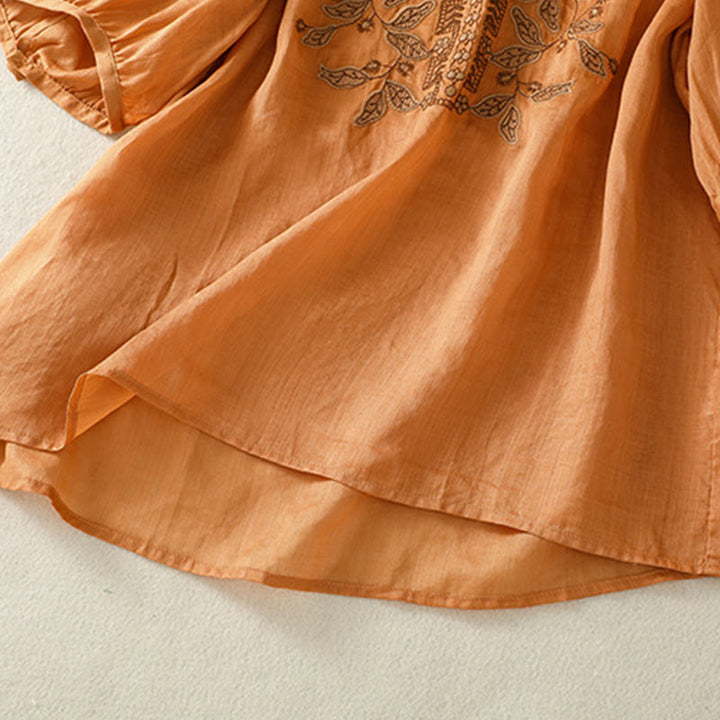 Camiseta informal de algodón y lino para mujer, de media manga, con encaje bordado y Buddha Stones - image 6