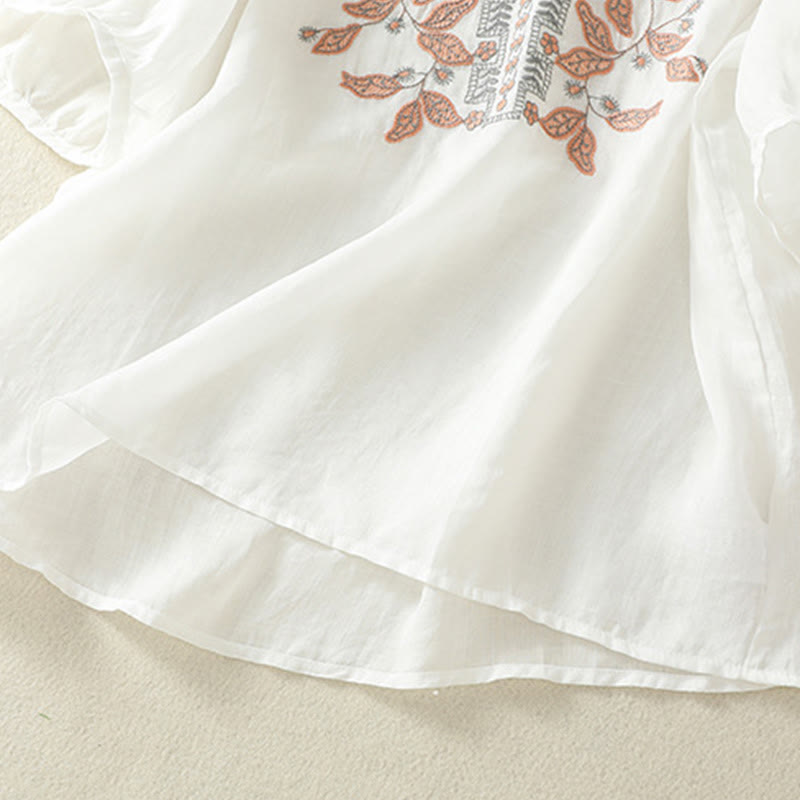 Camiseta informal de algodón y lino para mujer, de media manga, con encaje bordado y Buddha Stones - image 33