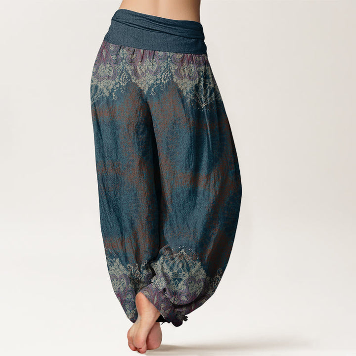 Pantalones harén de algodón puro con estampado de mandala y Buddha Stones para mujer, informales, con cintura elástica
