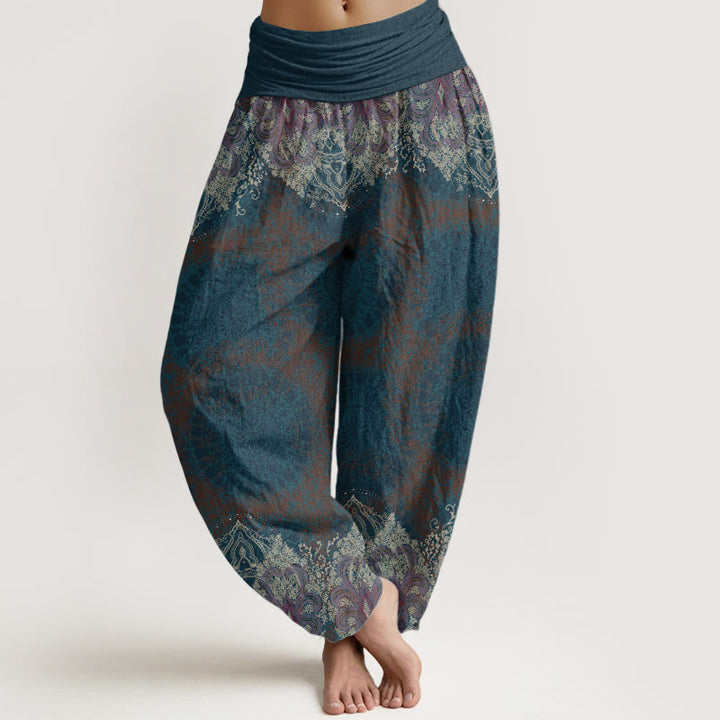 Pantalones harén de algodón puro con estampado de mandala y Buddha Stones para mujer, informales, con cintura elástica