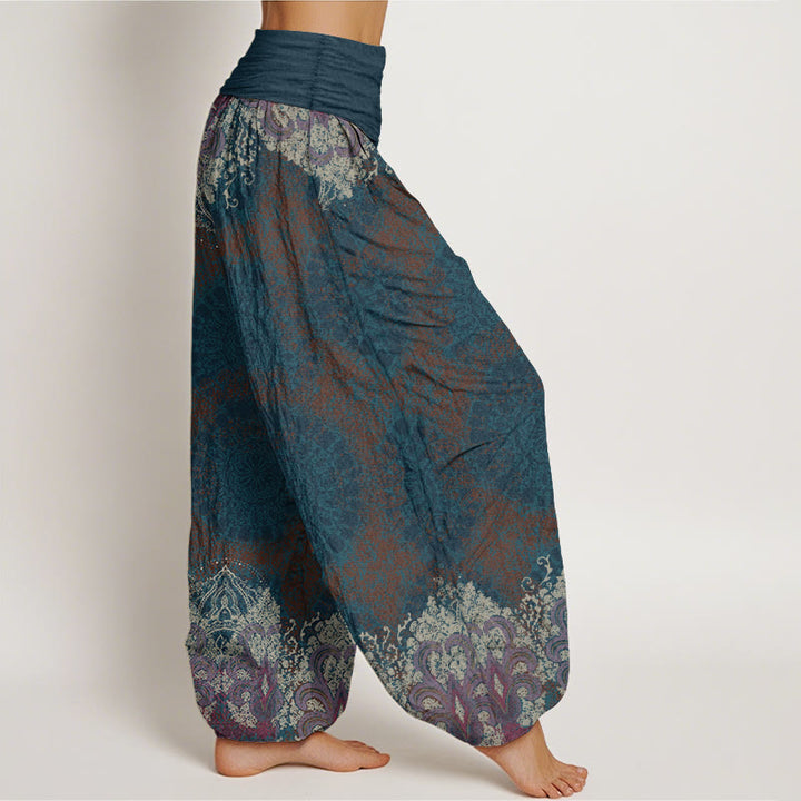 Pantalones harén de algodón puro con estampado de mandala y Buddha Stones para mujer, informales, con cintura elástica