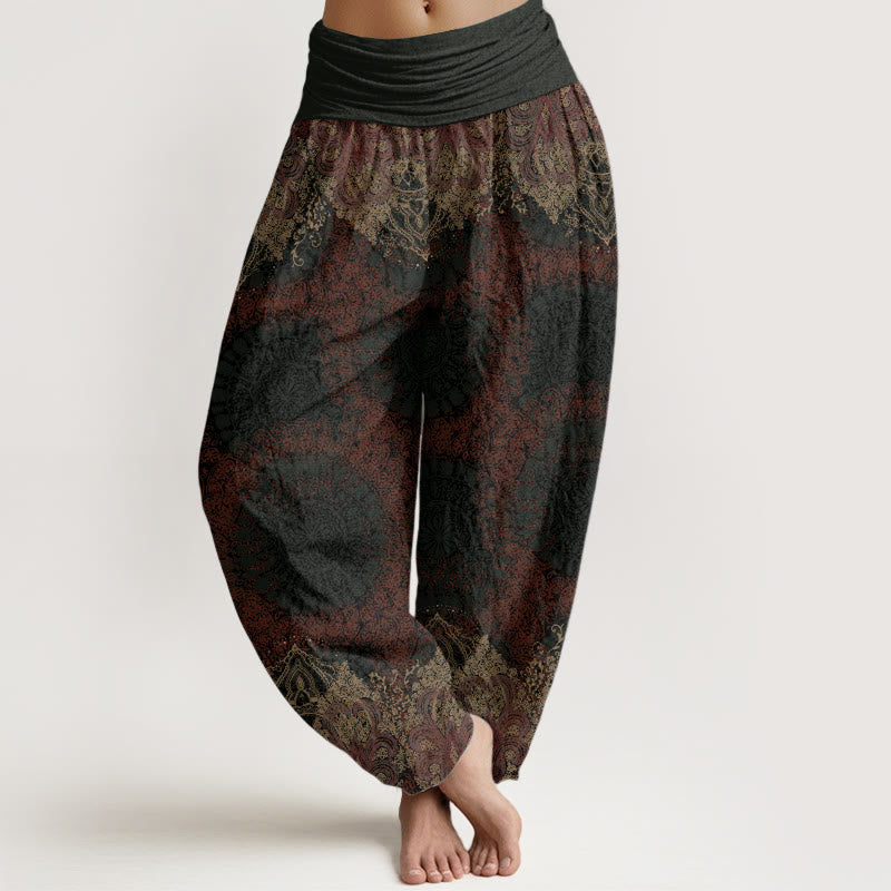 Pantalones harén de algodón puro con estampado de mandala y Buddha Stones para mujer, informales, con cintura elástica