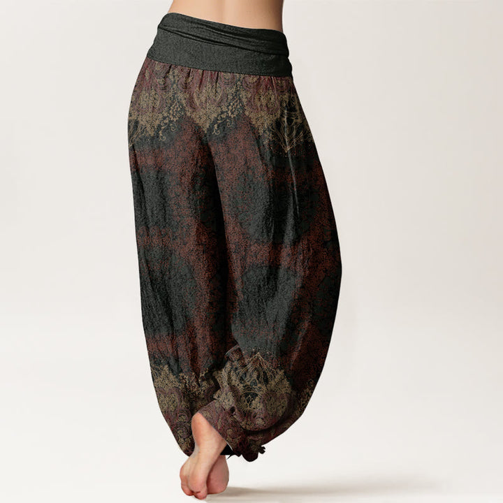 Pantalones harén de algodón puro con estampado de mandala y Buddha Stones para mujer, informales, con cintura elástica