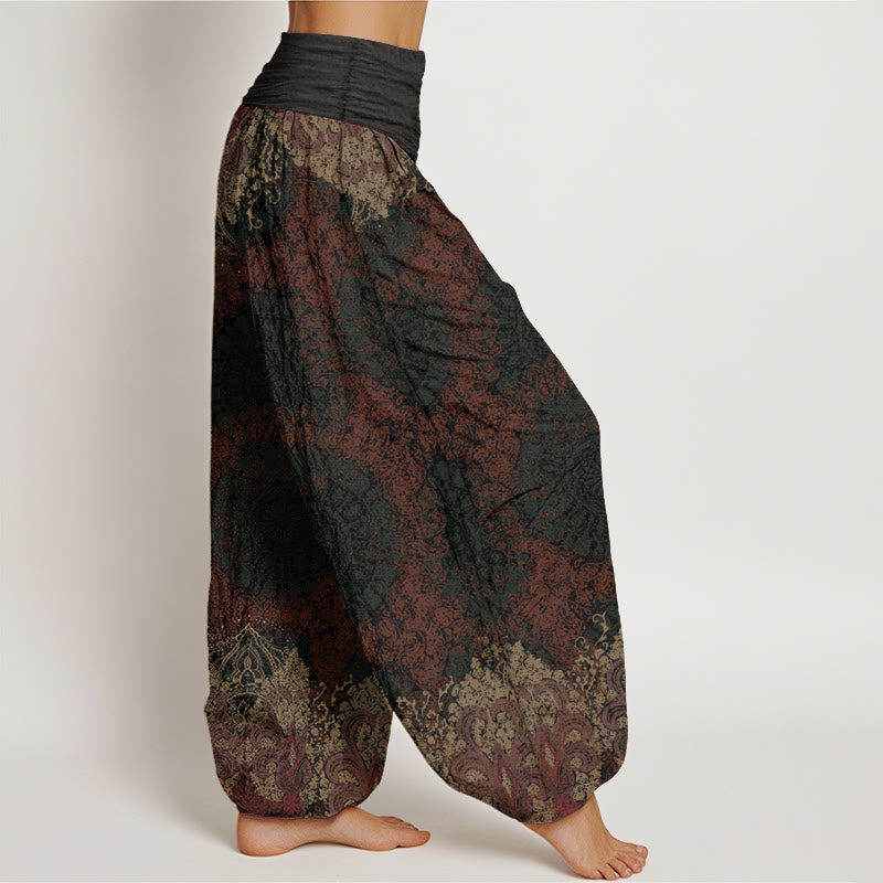 Pantalones harén de algodón puro con estampado de mandala y Buddha Stones para mujer, informales, con cintura elástica