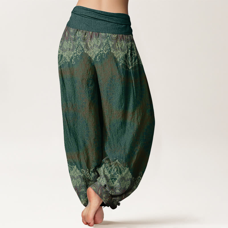 Pantalones harén de algodón puro con estampado de mandala y Buddha Stones para mujer, informales, con cintura elástica