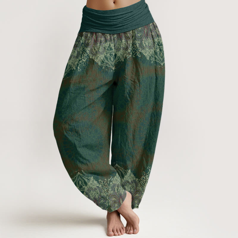 Pantalones harén de algodón puro con estampado de mandala y Buddha Stones para mujer, informales, con cintura elástica