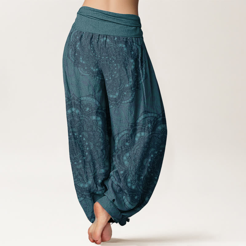 Pantalones Buddha Stones de algodón puro con estampado de mandalas y cachemira para mujer, con cintura elástica