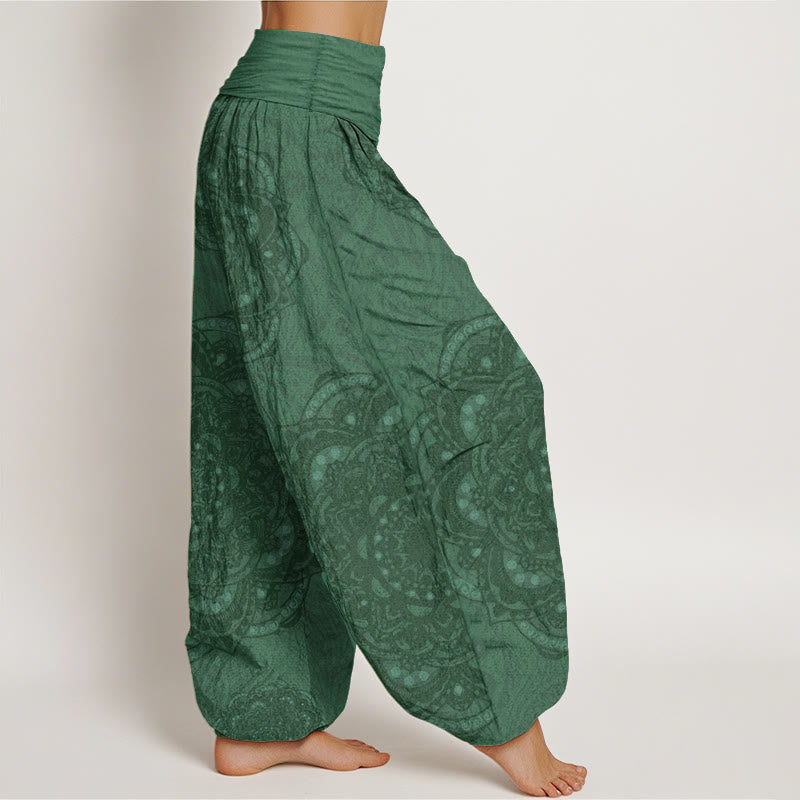 Pantalones Buddha Stones de algodón puro con estampado de mandalas y cachemira para mujer, con cintura elástica