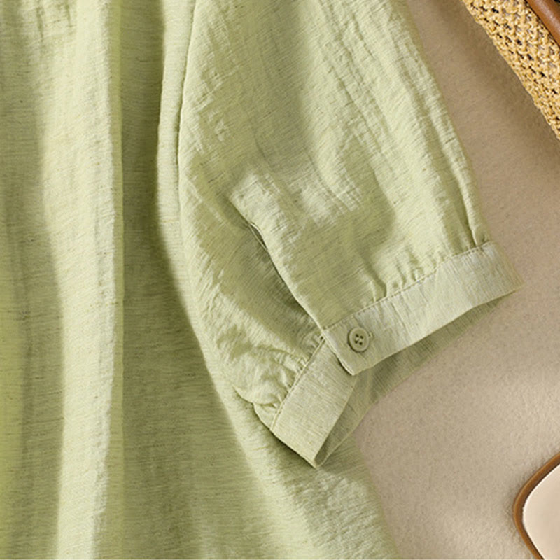 Camisa de algodón con cuello en V para mujer con bordado de flores, hojas y Buddha Stones - image 18