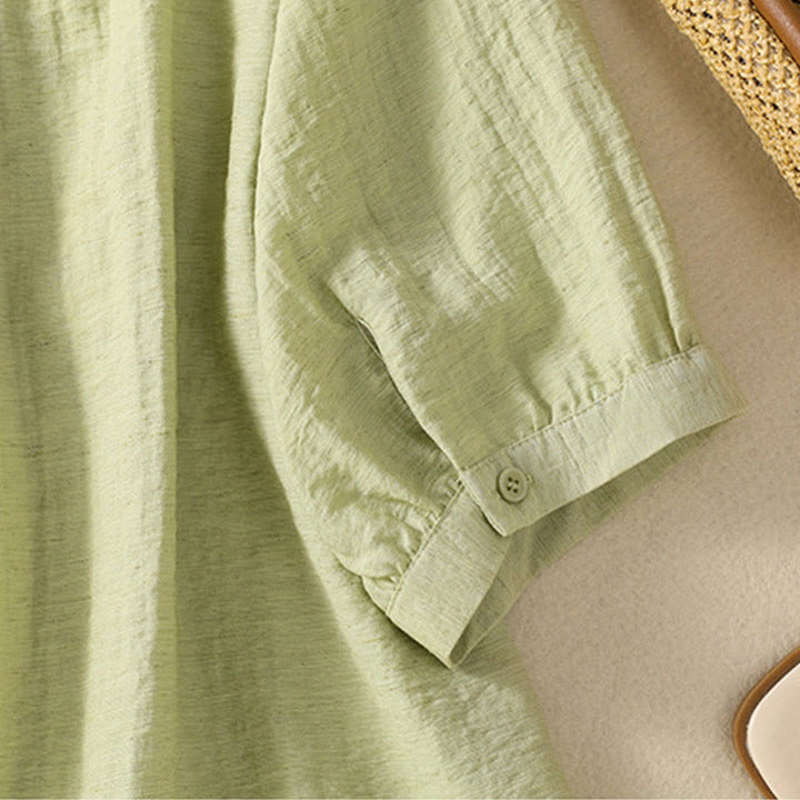 Camisa de algodón con cuello en V para mujer con bordado de flores, hojas y Buddha Stones - image 18