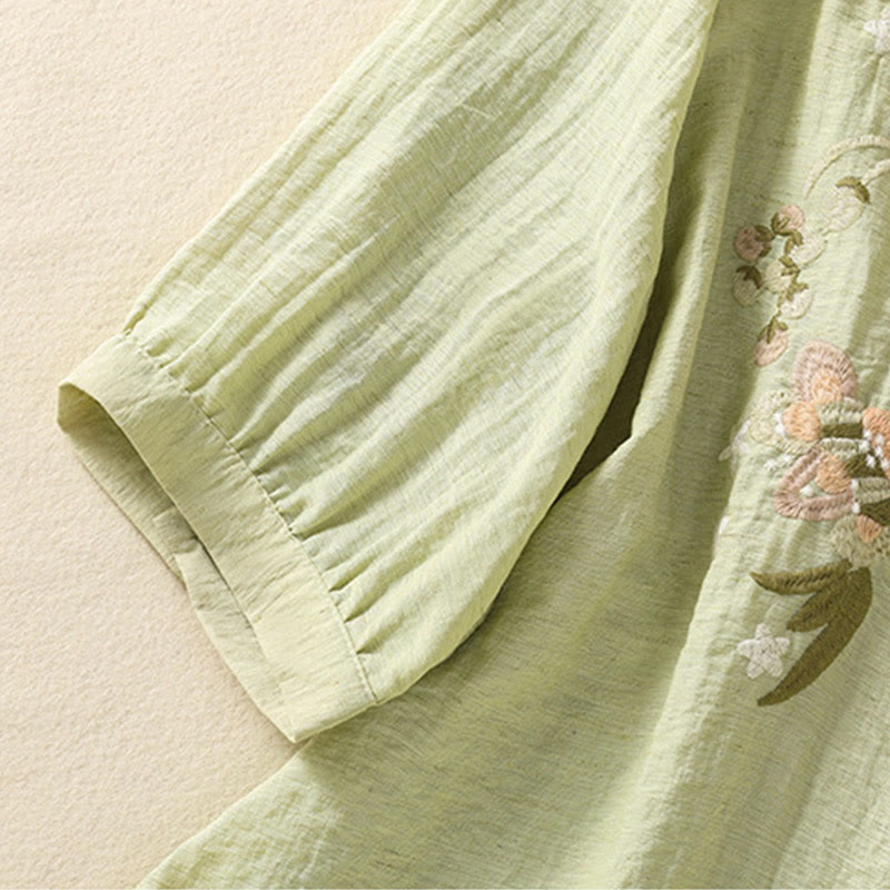 Camisa de algodón con cuello en V para mujer con bordado de flores, hojas y Buddha Stones - image 17