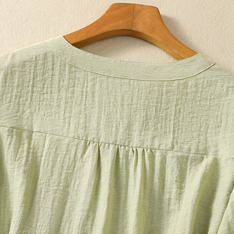 Camisa de algodón con cuello en V para mujer con bordado de flores, hojas y Buddha Stones - image 14