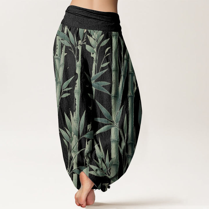 Pantalones harén de algodón puro con estampado de Buddha Stones de bambú para mujer, informales, con cintura elástica