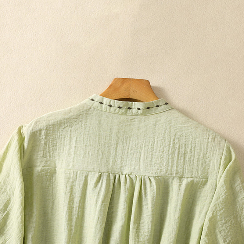Camisa de cuello redondo para mujer con botones de algodón y diseño bordado de Buddha Stones - image 4