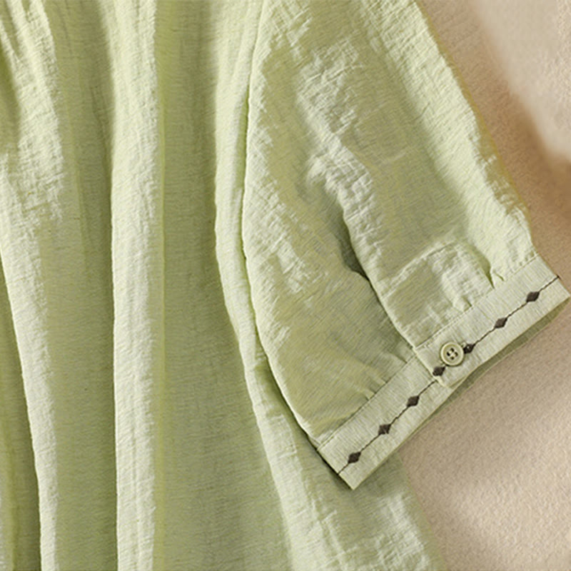 Camisa de cuello redondo para mujer con botones de algodón y diseño bordado de Buddha Stones - image 7