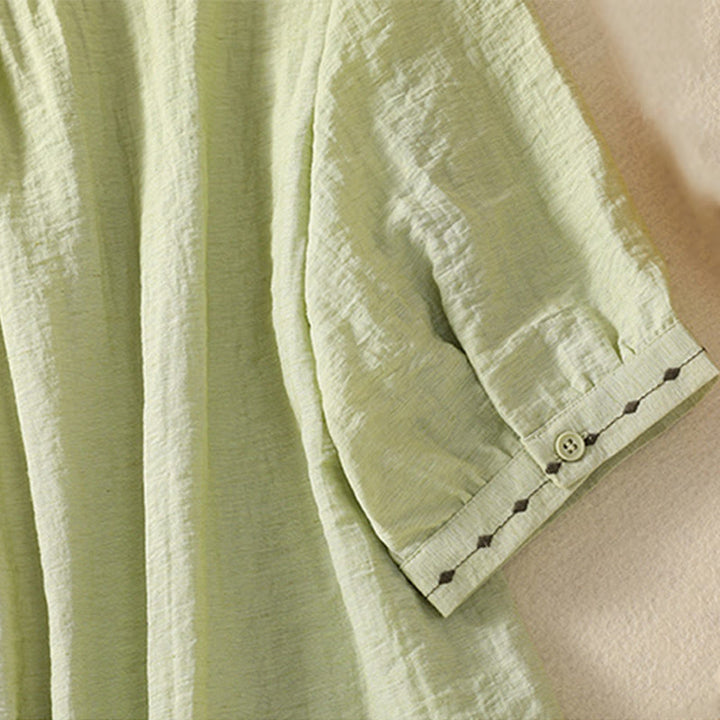 Camisa de cuello redondo para mujer con botones de algodón y diseño bordado de Buddha Stones - image 7