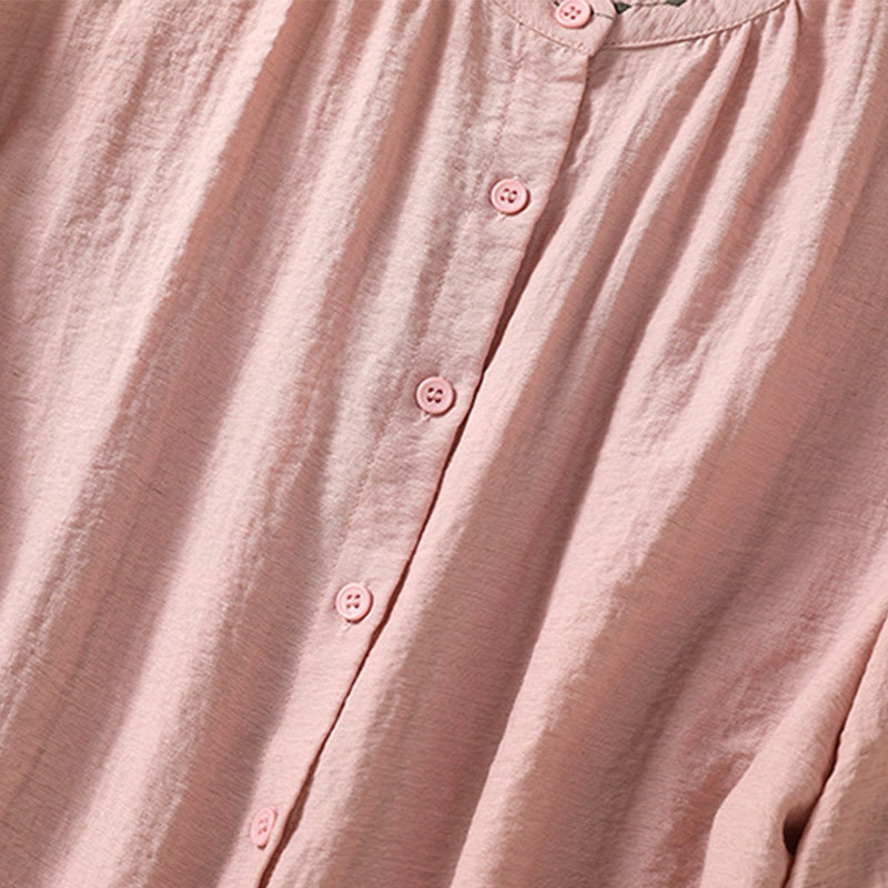 Camisa de cuello redondo para mujer con botones de algodón y diseño bordado de Buddha Stones - image 16