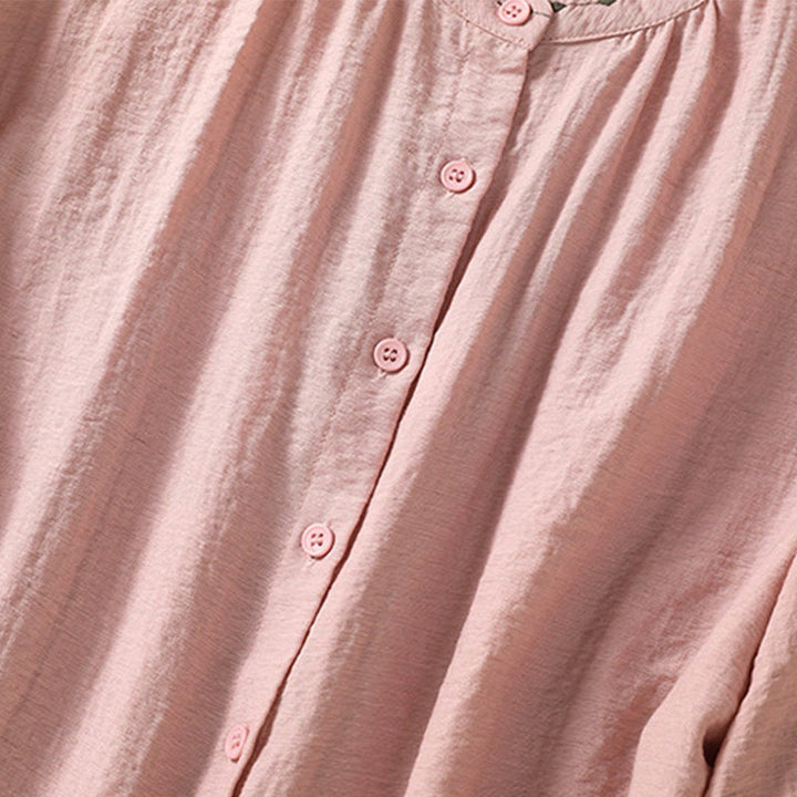 Camisa de cuello redondo para mujer con botones de algodón y diseño bordado de Buddha Stones - image 16