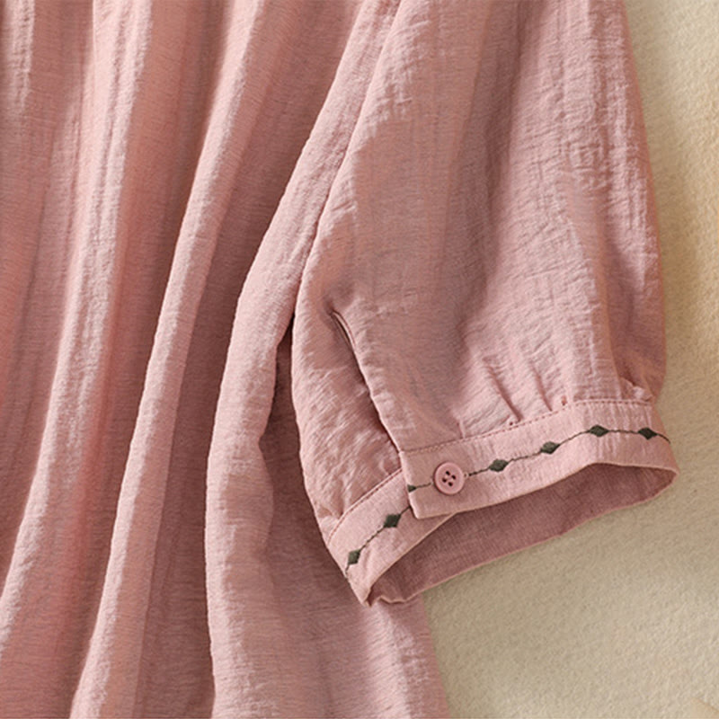 Camisa de cuello redondo para mujer con botones de algodón y diseño bordado de Buddha Stones - image 17
