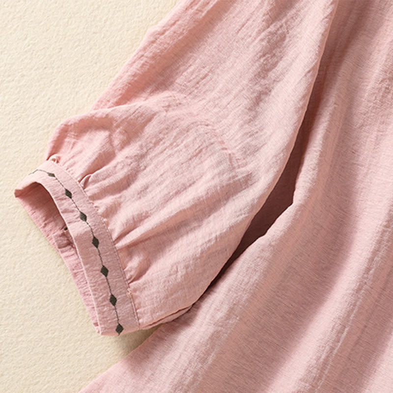 Camisa de cuello redondo para mujer con botones de algodón y diseño bordado de Buddha Stones - image 15