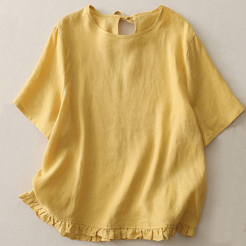 Camiseta informal de poliéster con cuello redondo, volantes y dobladillo con lazo para mujer Buddha Stones - Oro - US8-10，UK/AU12-14，EU40-42 (2XL) - image 1
