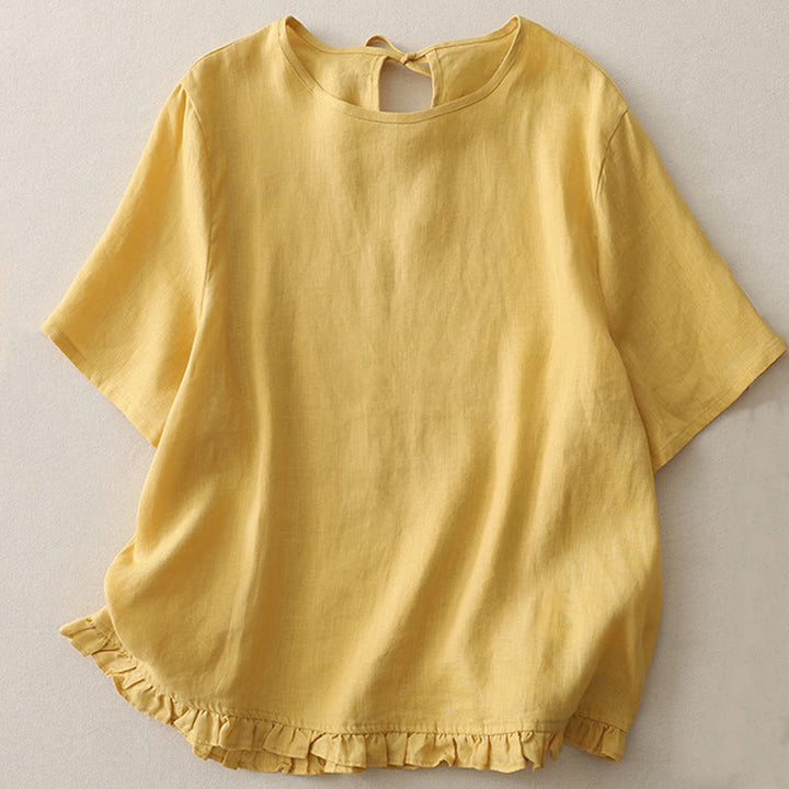 Camiseta informal de poliéster con cuello redondo, volantes y dobladillo con lazo para mujer Buddha Stones - Oro - US8-10，UK/AU12-14，EU40-42 (2XL) - image 1