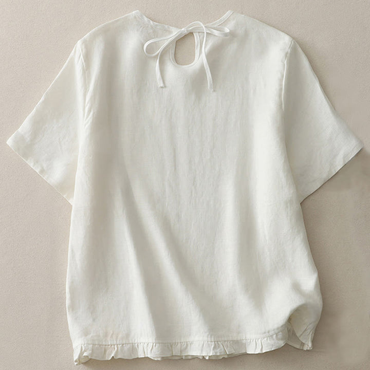 Camiseta informal de poliéster con cuello redondo, volantes y dobladillo con lazo para mujer Buddha Stones - Blanco - US8-10，UK/AU12-14，EU40-42 (2XL) - image 6