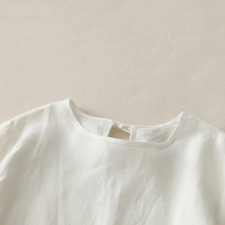 Camiseta informal de poliéster con cuello redondo, volantes y dobladillo con lazo para mujer Buddha Stones - image 10