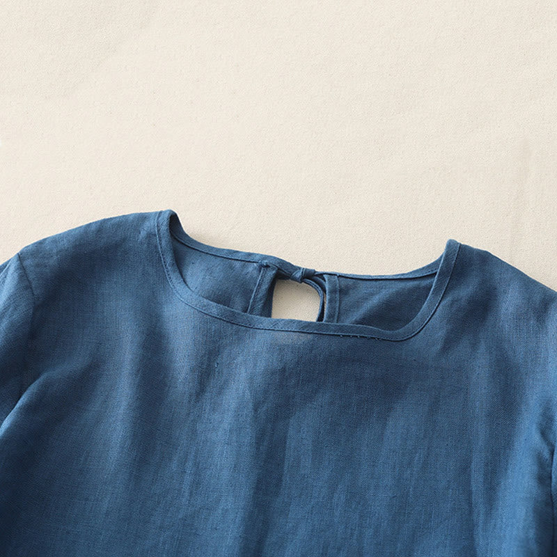 Camiseta informal de poliéster con cuello redondo, volantes y dobladillo con lazo para mujer Buddha Stones - image 16
