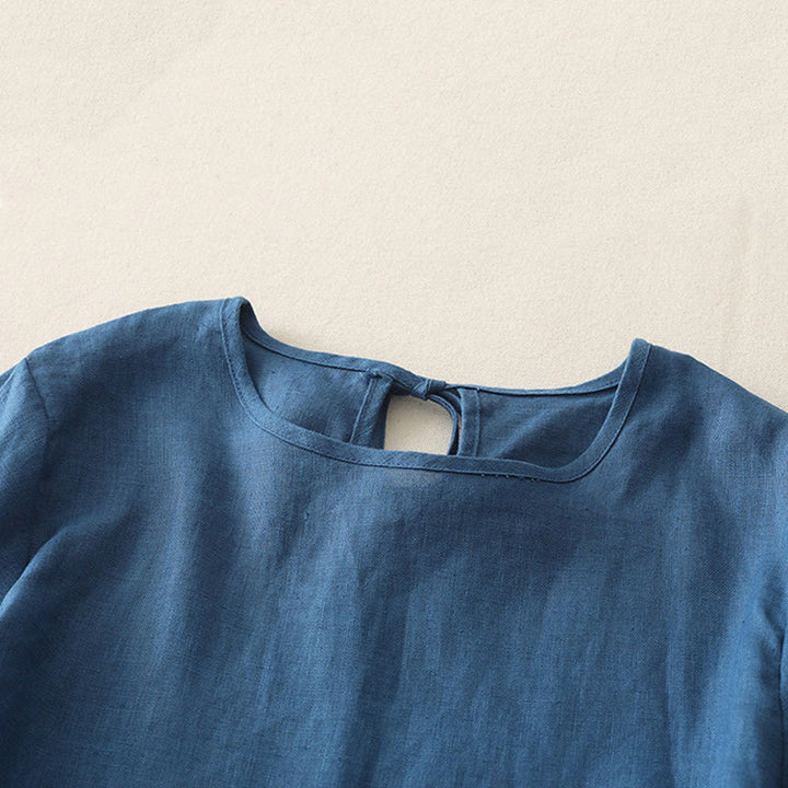 Camiseta informal de poliéster con cuello redondo, volantes y dobladillo con lazo para mujer Buddha Stones - image 16