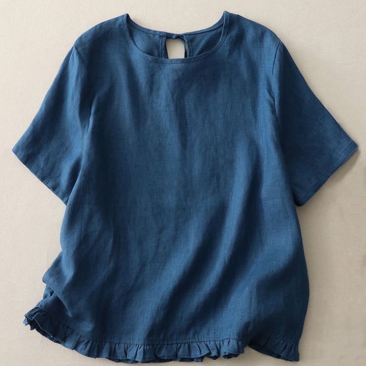 Camiseta informal de poliéster con cuello redondo, volantes y dobladillo con lazo para mujer Buddha Stones - Azul acero - US8-10，UK/AU12-14，EU40-42 (2XL) - image 14