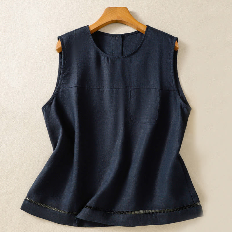 Chaleco sin mangas de algodón para mujer con diseño de botones y cuello redondo sencillo con Buddha Stones - Azul medianoche - US8-10，UK/AU12-14，EU40-42 (2XL) - image 0