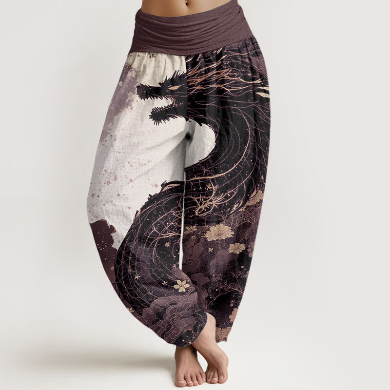 Pantalones Buddha Stones de algodón puro con estampado de dragón y árbol antiguo para mujer, cintura elástica - RosyBrown - US22，UK/AU26，EU54 (6XL) - image 6