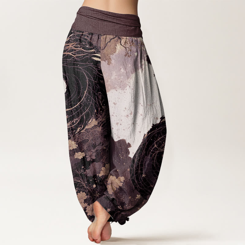 Pantalones Buddha Stones de algodón puro con estampado de dragón y árbol antiguo para mujer, cintura elástica