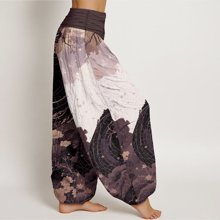 Pantalones Buddha Stones de algodón puro con estampado de dragón y árbol antiguo para mujer, cintura elástica