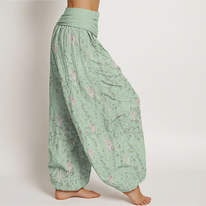 Pantalones harén con cintura elástica para mujer, con estampado de pequeñas flores y piedras de Buddha Stones - image 1