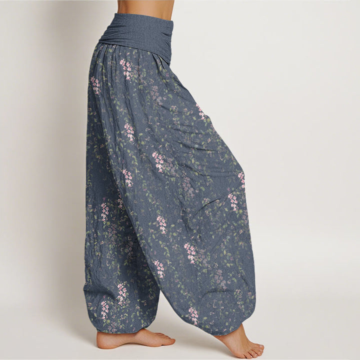 Pantalones harén con cintura elástica para mujer, con estampado de pequeñas flores y piedras de Buddha Stones - image 6
