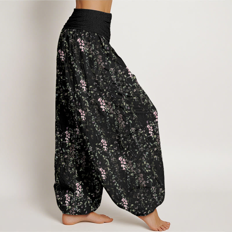 Pantalones harén con cintura elástica para mujer, con estampado de pequeñas flores y piedras de Buddha Stones - image 8