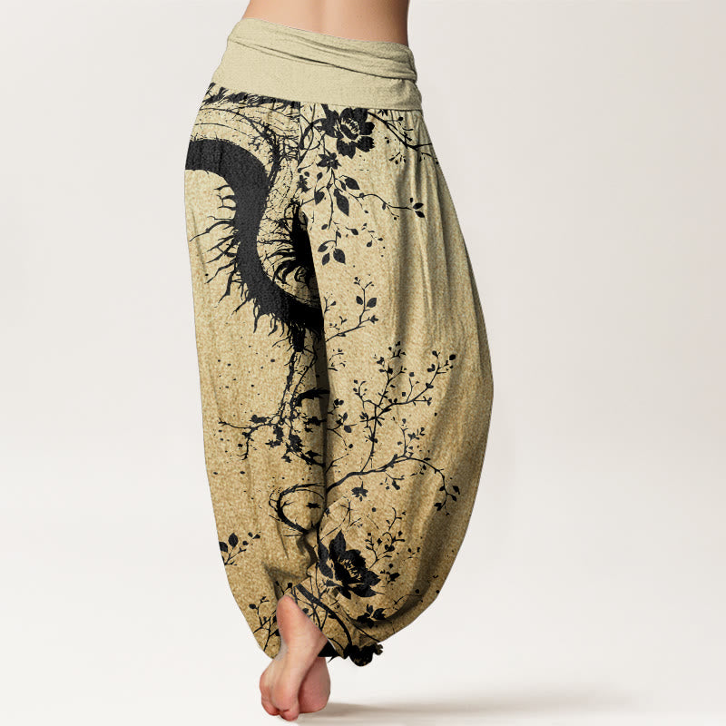 Pantalones harén de algodón puro con estampado de hojas y flores de dragón para mujer, cintura elástica, estilo casual, Buddha Stones - image 10