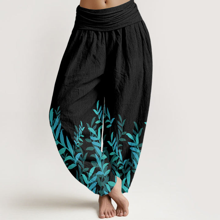 Pantalones harén de algodón puro con estampado de Buddha Stones para mujer, cintura elástica - Negro - US22，UK/AU26，EU54 (6XL) - image 0
