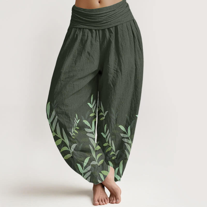 Pantalones harén de algodón puro con estampado de Buddha Stones para mujer, cintura elástica - Verde bosque - US22，UK/AU26，EU54 (6XL) - image 6