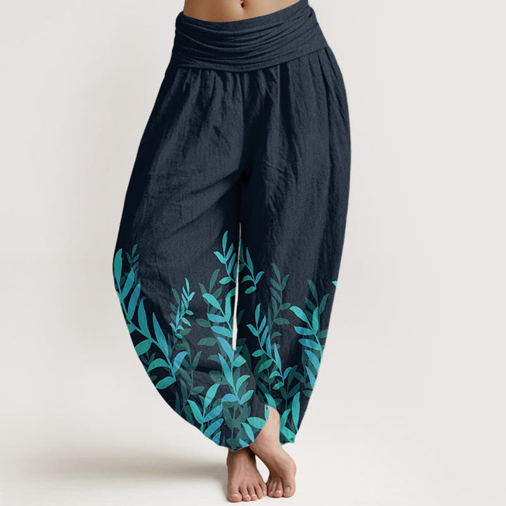 Pantalones harén de algodón puro con estampado de Buddha Stones para mujer, cintura elástica