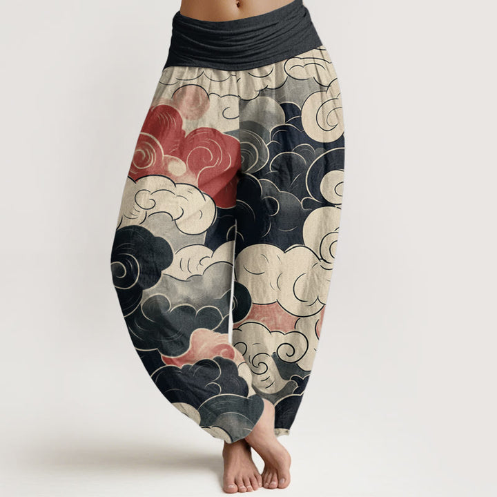 Pantalones Buddha Stones de algodón puro con diseño de nubes auspiciosas para mujer, con cintura elástica