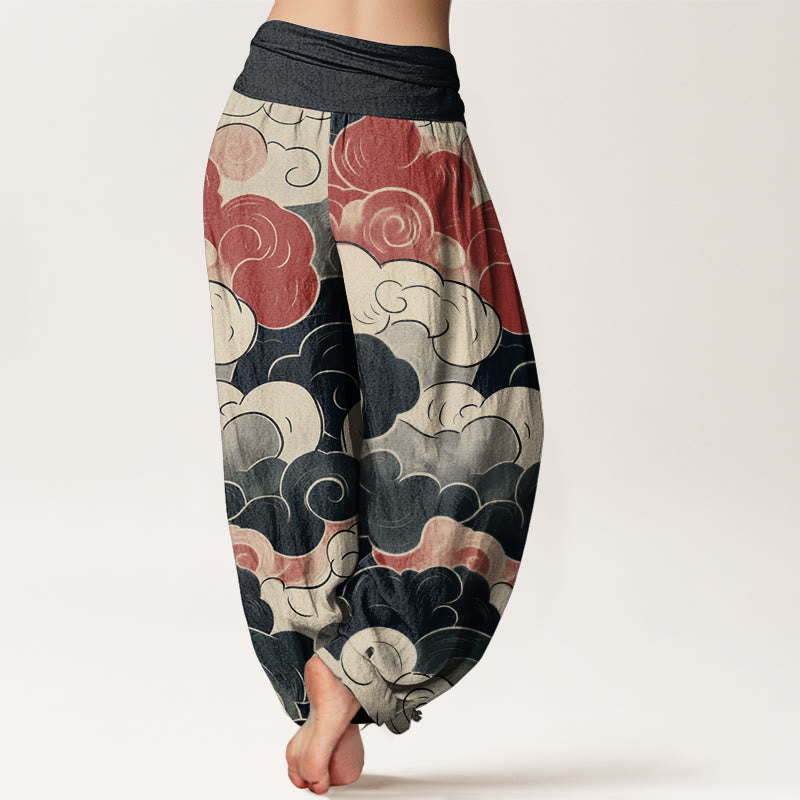 Pantalones Buddha Stones de algodón puro con diseño de nubes auspiciosas para mujer, con cintura elástica