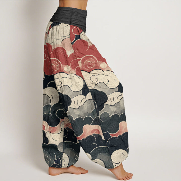 Pantalones Buddha Stones de algodón puro con diseño de nubes auspiciosas para mujer, con cintura elástica