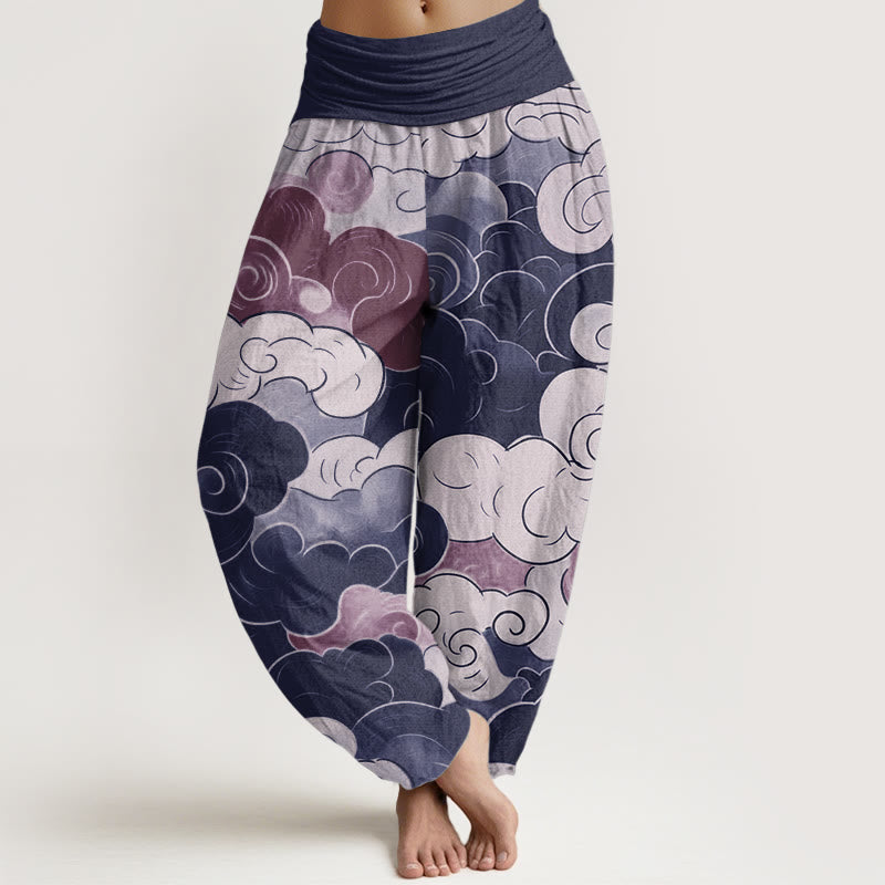 Pantalones Buddha Stones de algodón puro con diseño de nubes auspiciosas para mujer, con cintura elástica